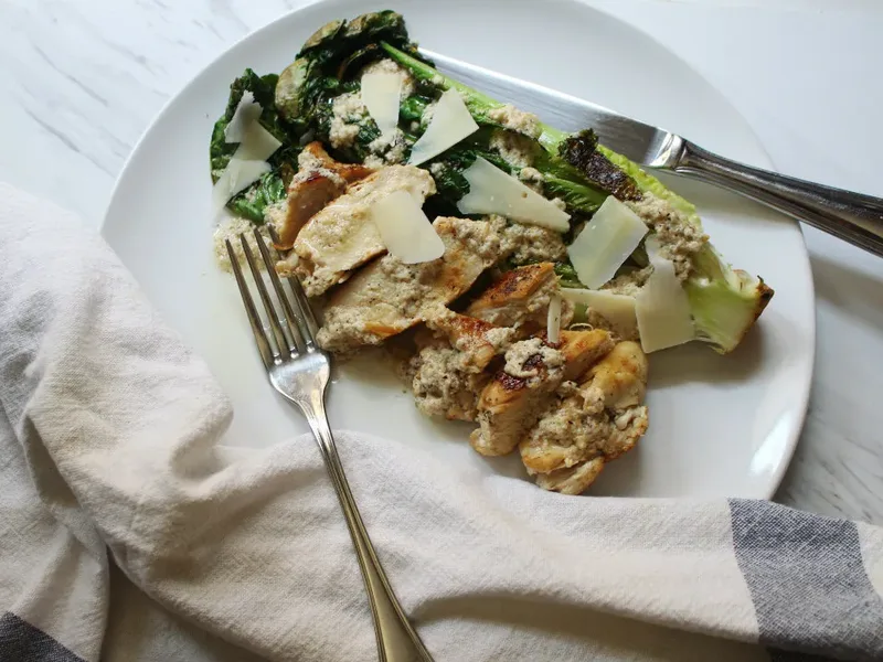 Keto Grilled Pan-Seared Chicken Caesar Salad