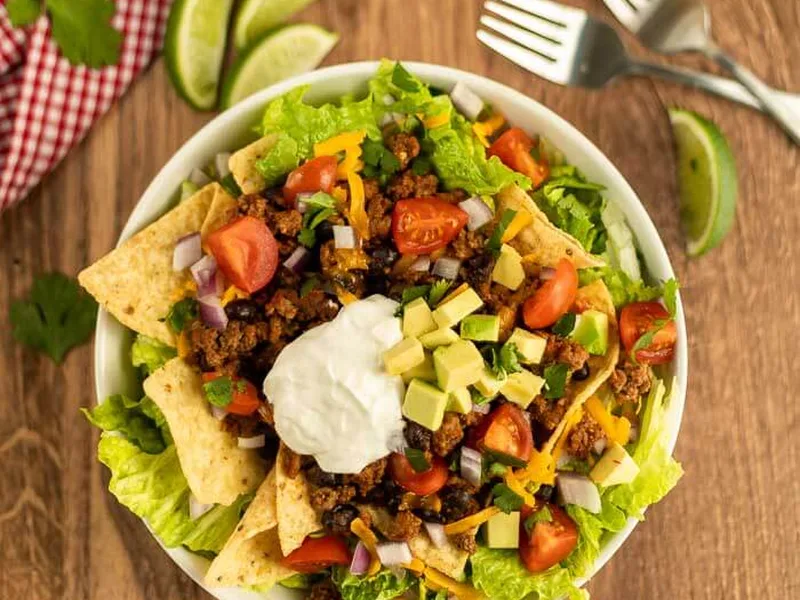 Slow Cooker Taco Salad with Seasoned Ground Beef and Black Beans