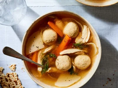 Traditional Jewish Chicken Soup with Fluffy Matzo Balls