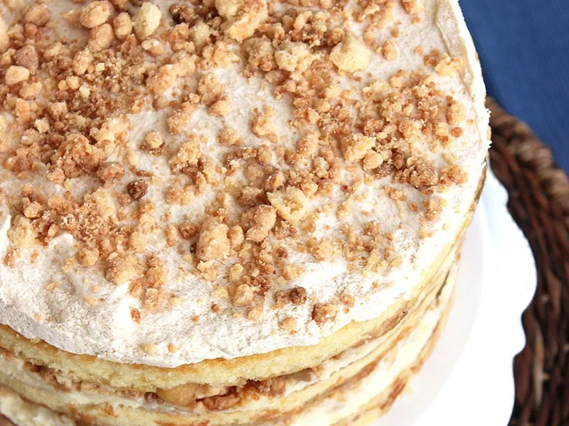 Apple Pie Layer Cake with Cheesecake Filling and Crumb Frosting