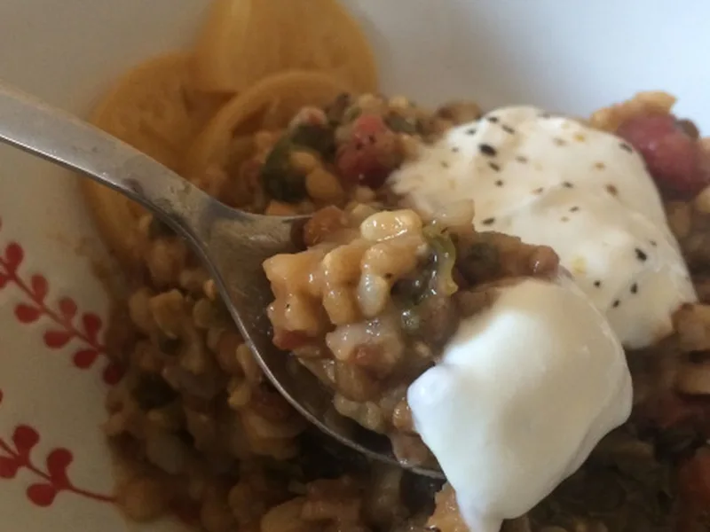 Lebanese Mujaddara: Spiced Lentils and Rice with Kale