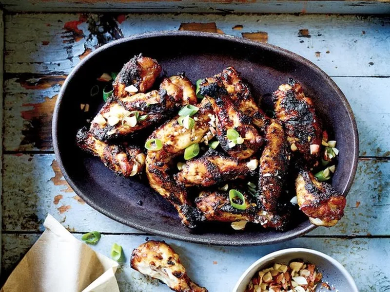 Grilled Peanut Butter Strawberry Jelly Glazed Chicken Wings