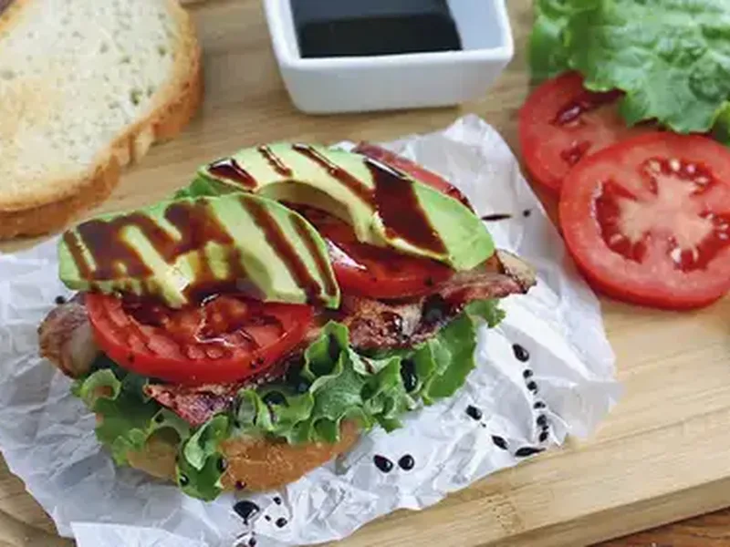 Bacon Avocado Lettuce Tomato Sandwich with Balsamic Reduction