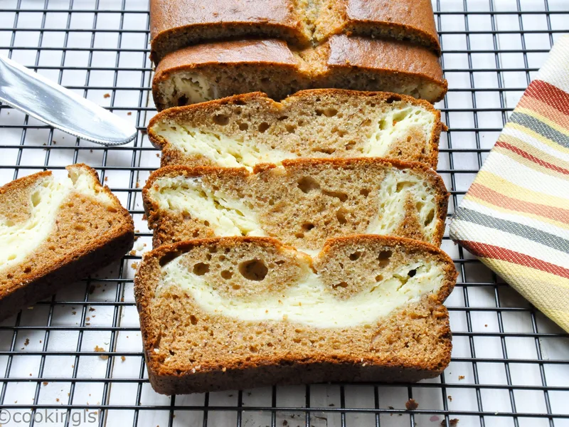 Cream Cheese Swirl Banana Bread with Coconut Oil