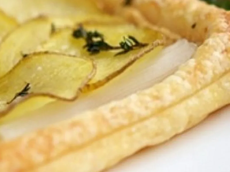 Taro and Caramelized Onion Puff Pastry Tartlets with Feta