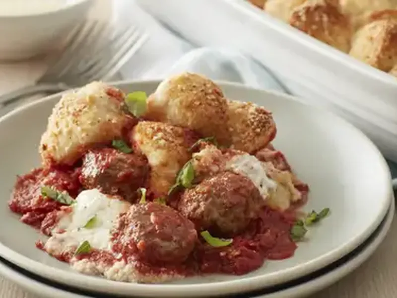 Upside-Down Meatball Casserole with Biscuit Topping