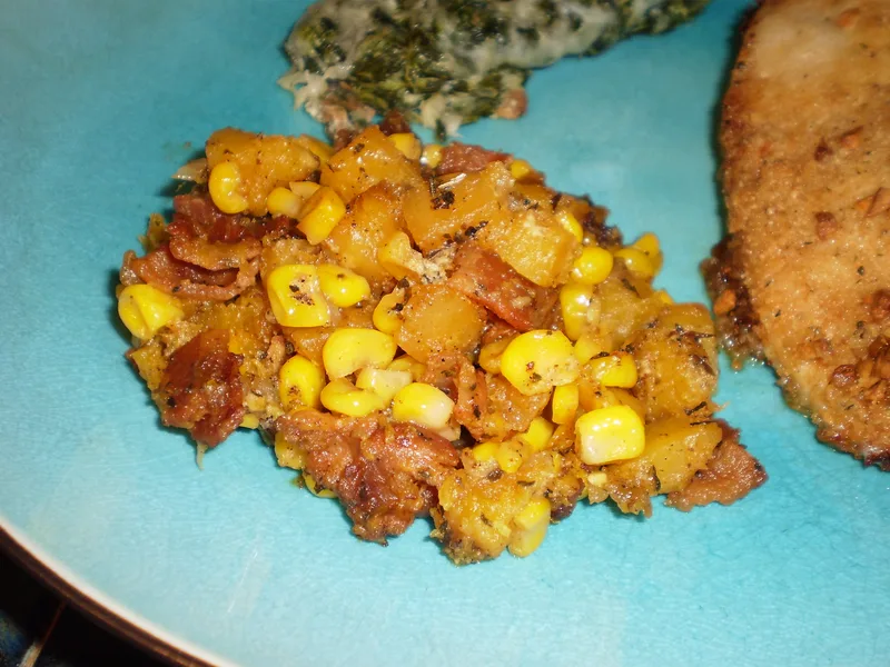 Crispy Bacon Butternut Squash and Corn with Fresh Basil