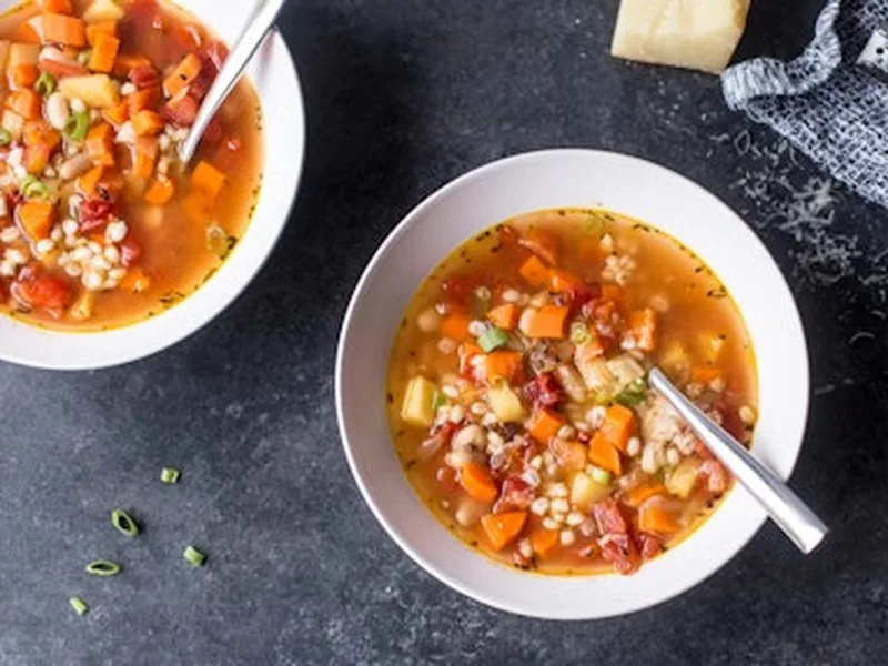 Winter Sausage and Mushroom Soup with Garlic Oil