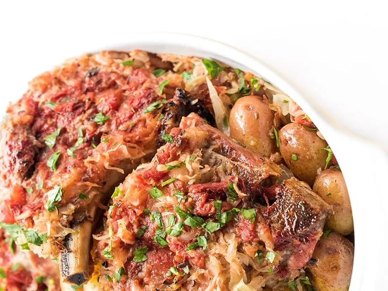 Baked Pork Chops with Sauerkraut and Potatoes