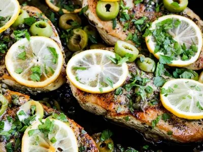 Pan-Seared Chicken with Lemon, Olives, Capers