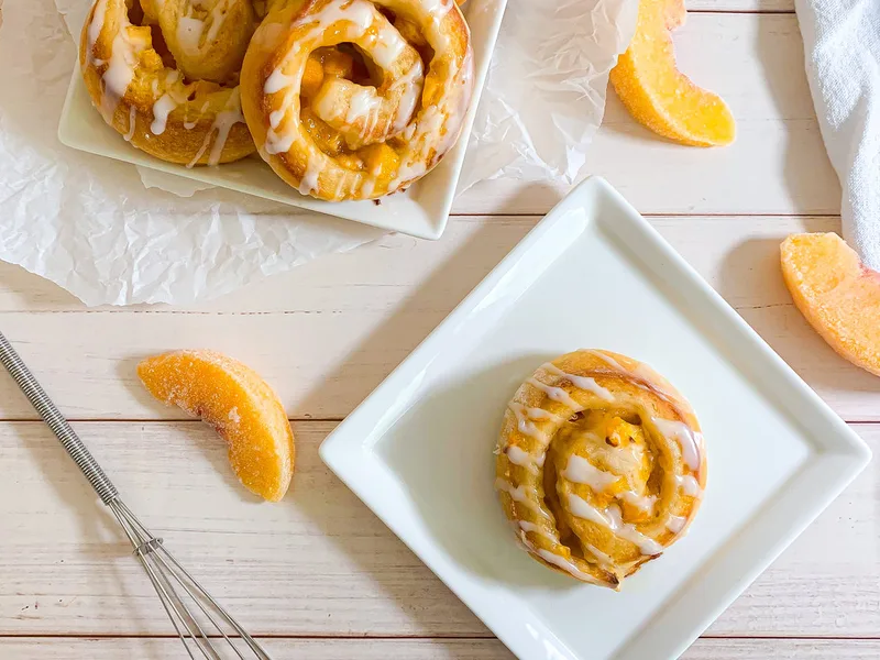 Peach Greek Yogurt Rolls with Sugar-Free Glaze