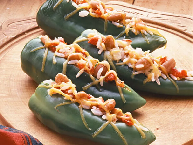 Baked Anaheim Peppers with Rice and Beans