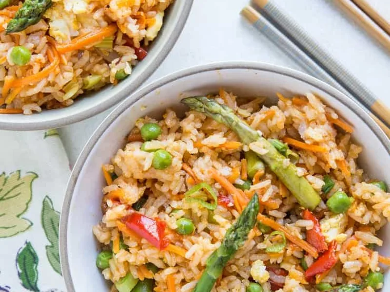 Red Curry Fried Rice with Asparagus and Bell Pepper