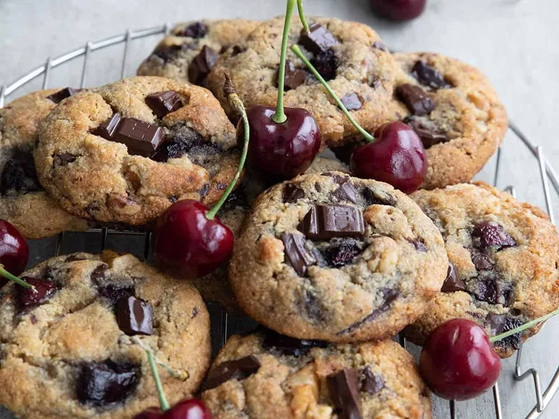 Cherry Chocolate Chip Almond Flour Cookies with Fresh Fruit