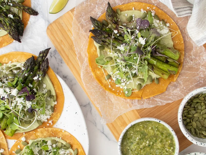 Charred Asparagus Tacos with Tomatillo Salsa Verde