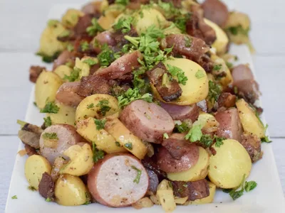 Warm German Potato Salad with Bacon and Apple Cider Vinegar