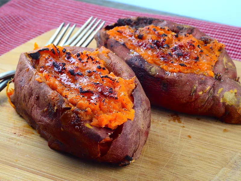 Twice-Baked Sweet Potatoes with Cinnamon Cream