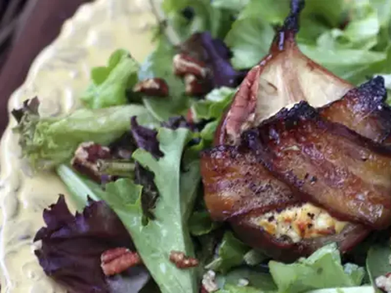 Roasted Bacon-Wrapped Pear Salad with Maple Vinaigrette