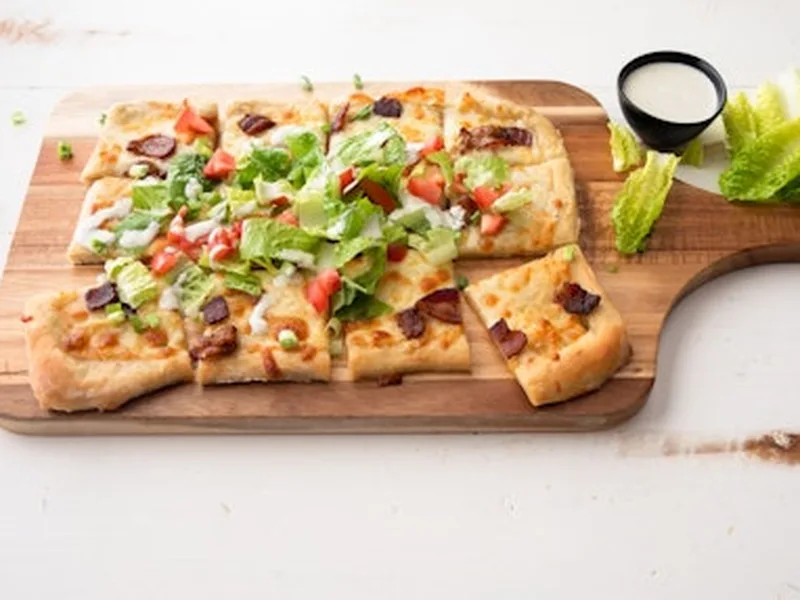 BLT White Pizza with Garlic Oil and Ranch Drizzle