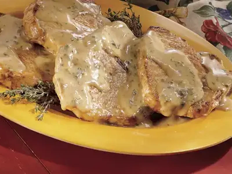 Braised Pork Chops with Creamy Herb Gravy