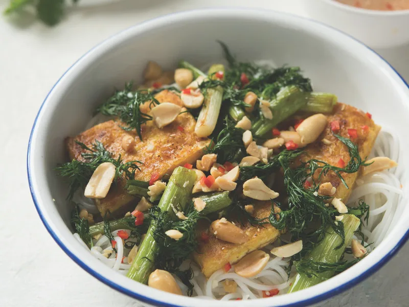 Vietnamese Turmeric Tofu with Dill and Rice Noodles