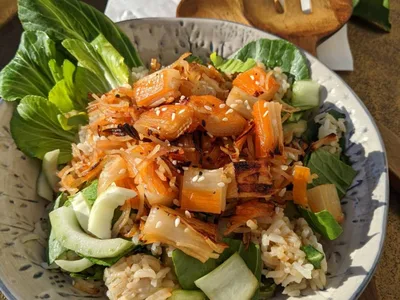 Crispy Baked Kani Bok Choy Salad with Sesame Dressing