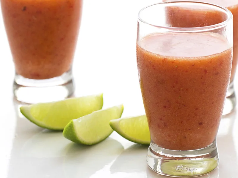 Spicy Strawberry-Mango Margarita with Chamoy