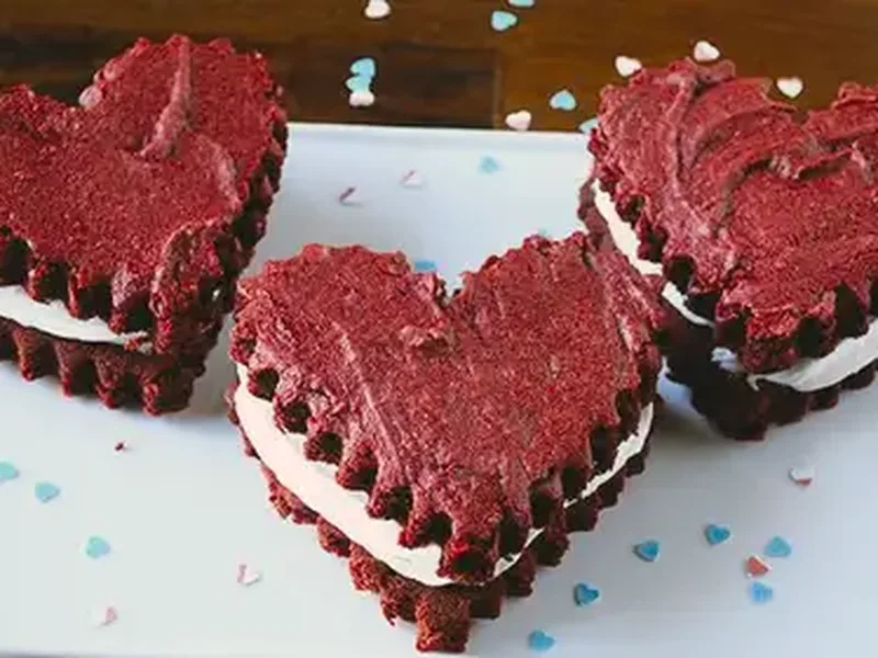Red Velvet Brownie Hearts with Cream Cheese Frosting