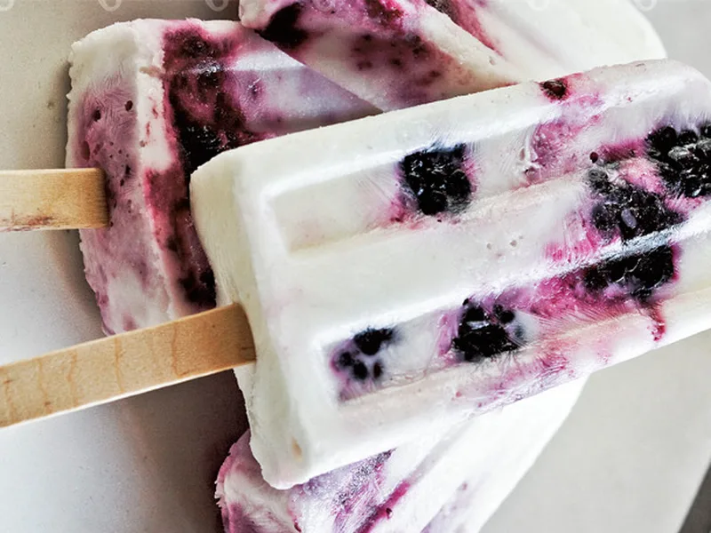 Lemon Honey Frozen Yogurt Pops with Fresh Blackberries