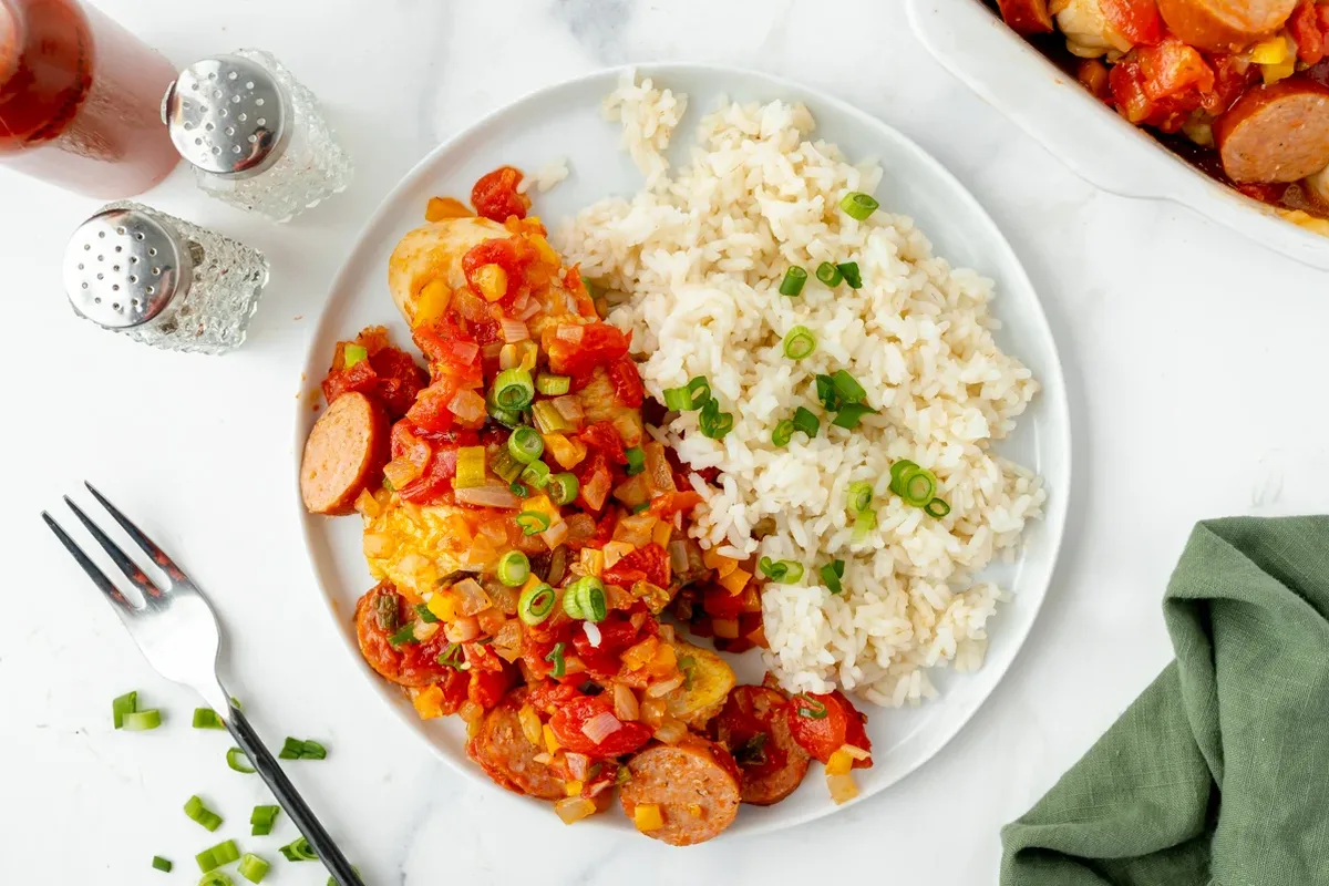 Baked Creole Chicken with Andouille and Tomato Sauce | EasyCook