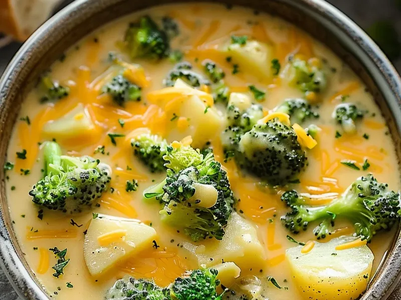 Slow Cooker Broccoli Potato Cheddar Soup with Velveeta