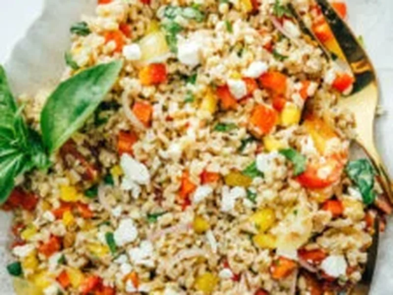 Fresh Pearl Barley Salad with Lemon and Feta Cheese
