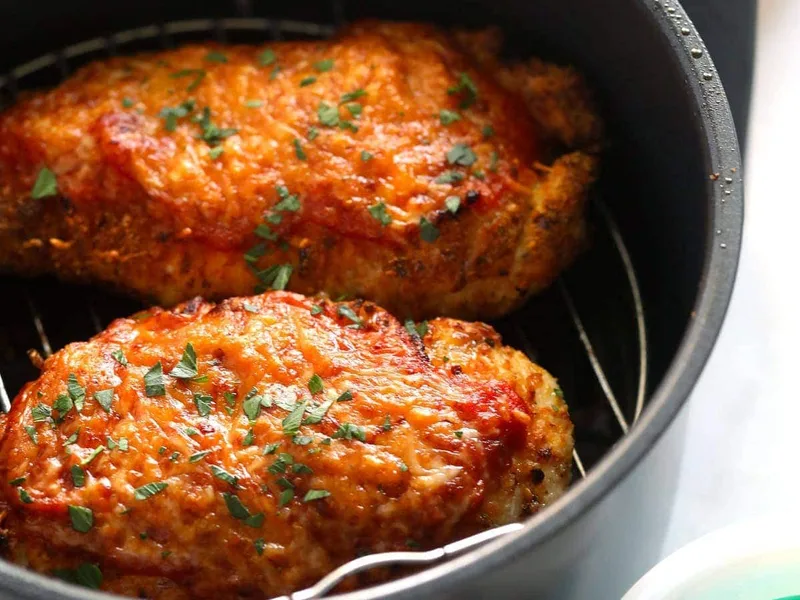 Air Fryer Chicken Parmesan with Crispy Breadcrumb Coating