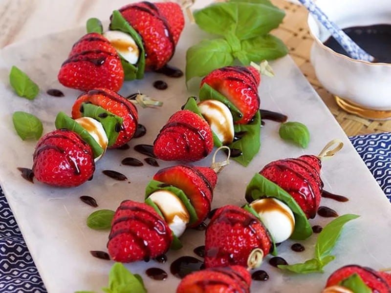 Strawberry Caprese Skewers with Balsamic Reduction