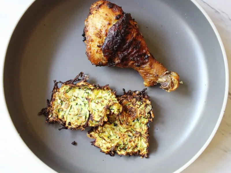 Air Fryer Spiced Chicken Drumsticks with Zucchini Pancakes