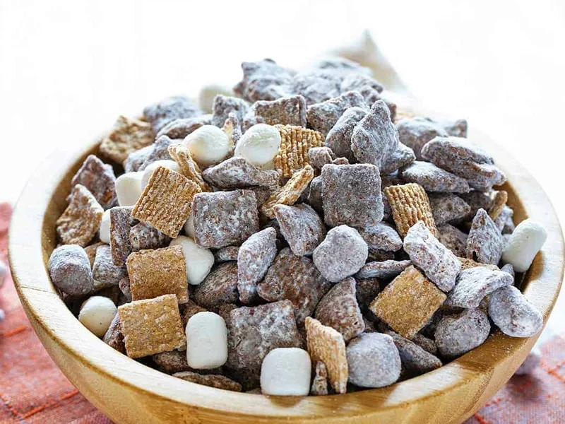 S'mores Puppy Chow with Chocolate Peanut Butter Coating