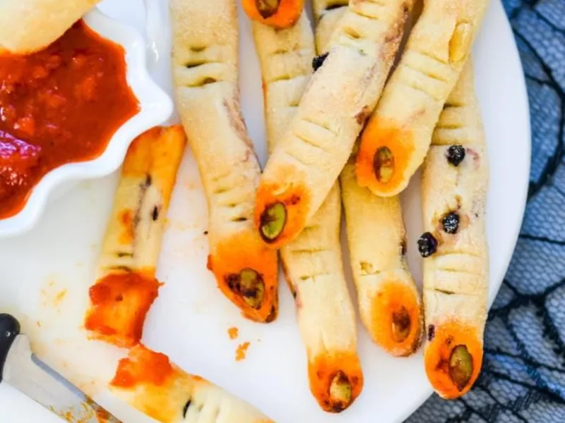 Creepy Witch Fingers Breadsticks with Blueberry Details