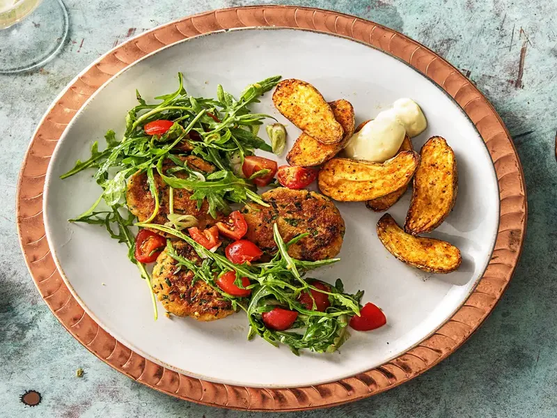 Pan-Seared Crab Cakes with Lemon-Dressed Arugula Salad