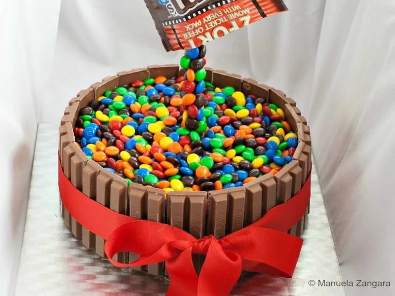 Gravity-Defying M&M Kit Kat Chocolate Cake