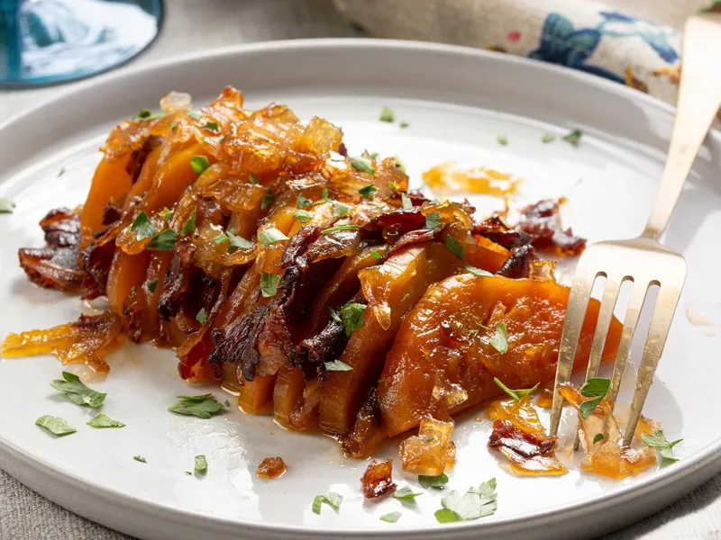 Hot Honey Beef Fry Butternut Squash Bake with Maple Glaze