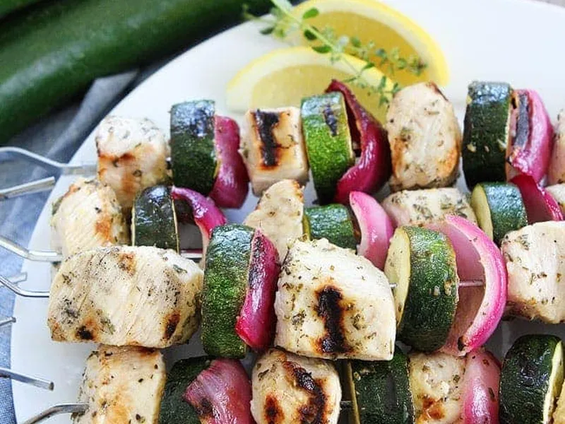 Grilled Chicken and Zucchini Kebabs with Lemon Herb Marinade