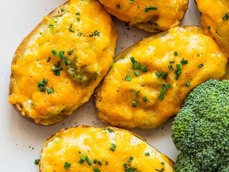 Broccoli Cheese Twice-Baked Potatoes with Cheddar