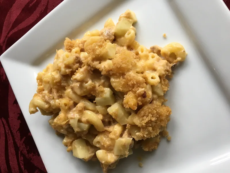 Apple Tuna Pasta Casserole with Cheesy Sauce