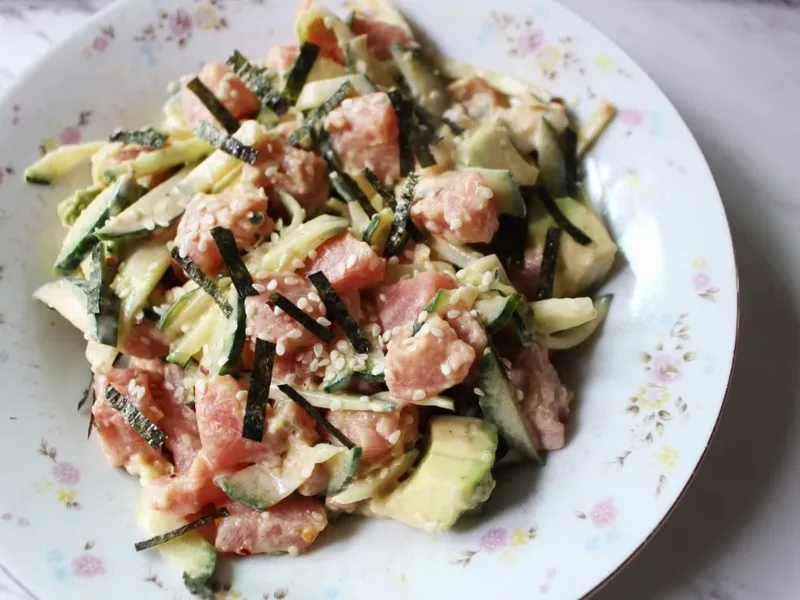Spicy Tuna and Cucumber Salad with Avocado and Sesame