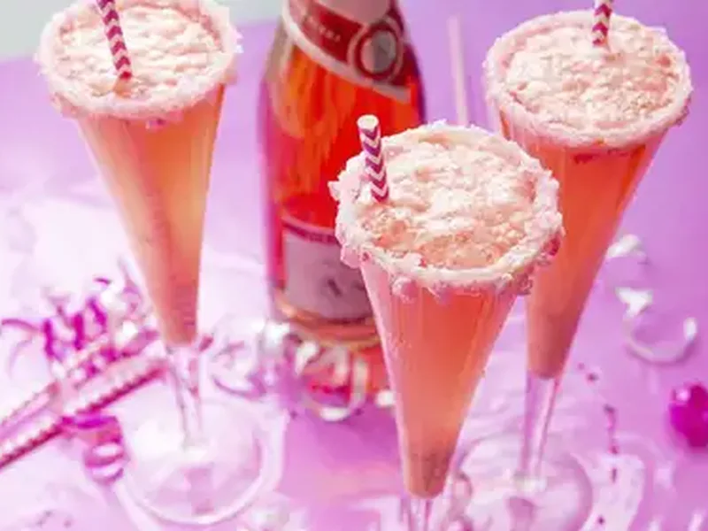 Pink Champagne Strawberry Cocktail with Candy Rim