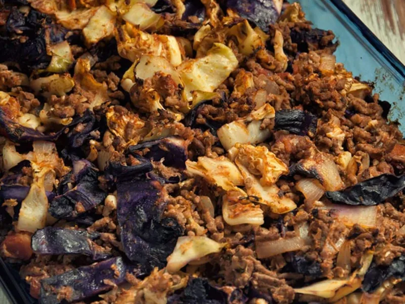 Baked Cabbage Beef Casserole with Cauliflower Rice