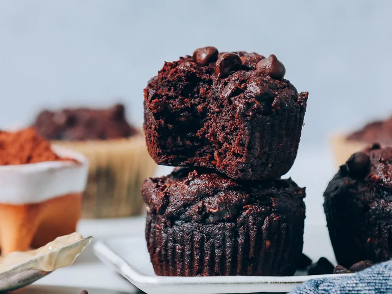Fudgy Banana Chocolate Chip Muffins with Oats and Almond Flour