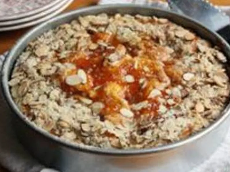 Almond-Apricot Coffee Cake with Orange Cream Cheese Layer