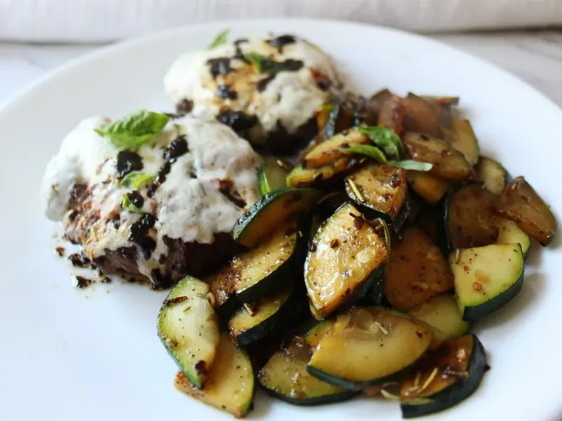 Keto Caprese Burgers with Buttery Garlic Zucchini