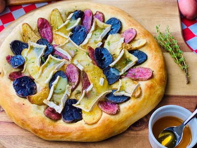Roasted Fingerling Potato Pizza with Brie and Honey